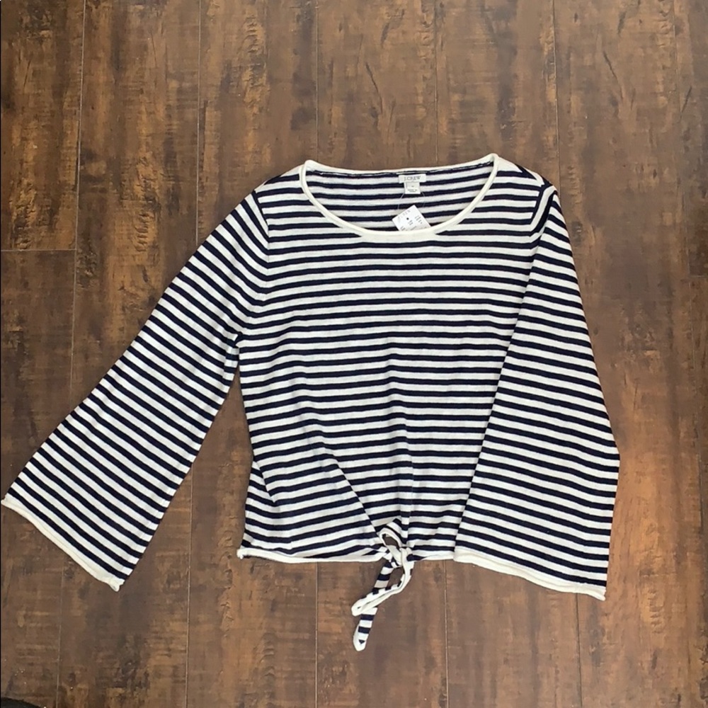 J crew striped, tie front, boatneck sweater